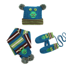 Niños Bebé Niños Unisex Niños Niños Niñas 3PC Invierno Cable Giro POM POM Beanie Bufanda Guantes Largos Flip Cover Bufanda Sombrero Set Bufanda (SK408S)